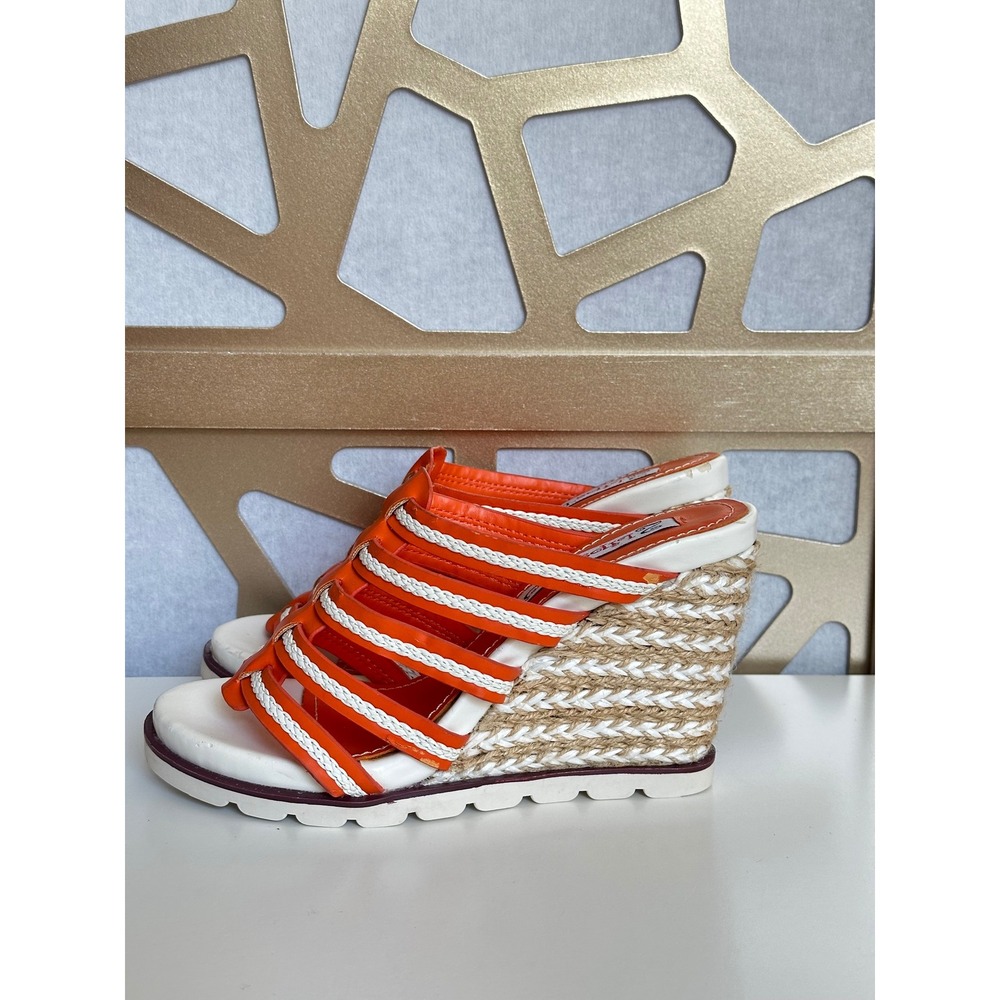 Vintage 2 Lips Too Y2K Umbre Orange White Strappy Espadrille Wedge Sandals 6.5 - Picture 3 of 7